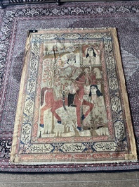 A Persian Kashan (Keshan) Mohtashem rug with Shirin and Khosrow, wool on cotton, late 19th C.