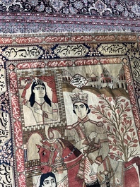 A Persian Kashan (Keshan) Mohtashem rug with Shirin and Khosrow, wool on cotton, late 19th C.
