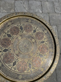 A large Islamic 'Mamluk revival' inlaid brass tray, Egypt or Syria, 19th/20th C.