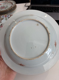 Eleven Chinese Imari style and famille rose plates with floral design, Yongzheng/Qianlong