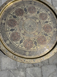 A large Islamic 'Mamluk revival' inlaid brass tray, Egypt or Syria, 19th/20th C.