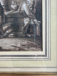 Ferdinand von Kobell (1740-1799): Peasants making merry in a tavern, washed ink drawing on paper