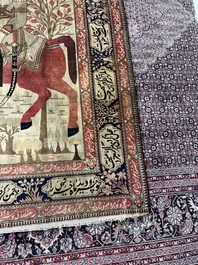 A Persian Kashan (Keshan) Mohtashem rug with Shirin and Khosrow, wool on cotton, late 19th C.