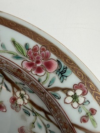 Eleven Chinese Imari style and famille rose plates with floral design, Yongzheng/Qianlong