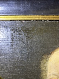 Flemish school: Portrait of Marie Elias de Dixmude, wife of Laurent Thibault, oil on canvas marouflated on board, 17th C.