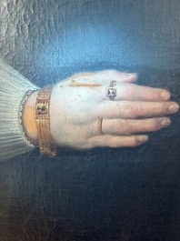 Flemish school: Portrait of Marie Elias de Dixmude, wife of Laurent Thibault, oil on canvas marouflated on board, 17th C.