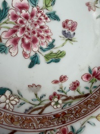 Eleven Chinese Imari style and famille rose plates with floral design, Yongzheng/Qianlong