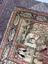 A Persian Kashan (Keshan) Mohtashem rug with Shirin and Khosrow, wool on cotton, late 19th C.