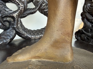 Dominique Van Den Bossche (1854-1906): Danseuse nue aux castagnettes, terre cuite patin&eacute;e, Gand, dat&eacute; 1893