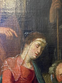 Flemish school: The adoration of the shepherds, oil on canvas, 17th C.