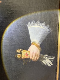 Flemish school: Portrait of Marie Elias de Dixmude, wife of Laurent Thibault, oil on canvas marouflated on board, 17th C.