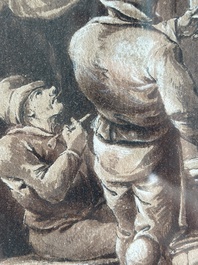 Ferdinand von Kobell (1740-1799): Peasants making merry in a tavern, washed ink drawing on paper