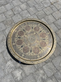 A large Islamic 'Mamluk revival' inlaid brass tray, Egypt or Syria, 19th/20th C.