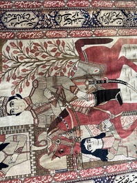 A Persian Kashan (Keshan) Mohtashem rug with Shirin and Khosrow, wool on cotton, late 19th C.