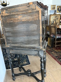 An ebonized wooden and tortoiseshell-veneered Antwerp cabinet on stand, 17th C. and later
