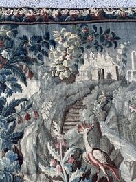 An impressive Flemish wall tapestry with ornamental birds in a paradisiacal castle garden, Oudenaarde or Brussels, 17th C.