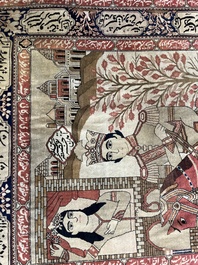 A Persian Kashan (Keshan) Mohtashem rug with Shirin and Khosrow, wool on cotton, late 19th C.