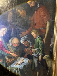 Flemish school: The adoration of the shepherds, oil on canvas, 17th C.