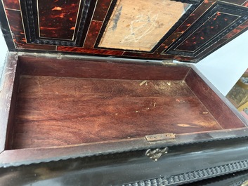 An ebonized wooden and tortoiseshell-veneered Antwerp cabinet on stand, 17th C. and later