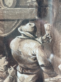 Ferdinand von Kobell (1740-1799): Peasants making merry in a tavern, washed ink drawing on paper