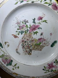 Eleven Chinese Imari style and famille rose plates with floral design, Yongzheng/Qianlong