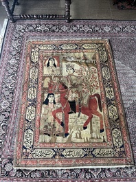 A Persian Kashan (Keshan) Mohtashem rug with Shirin and Khosrow, wool on cotton, late 19th C.