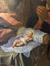 Flemish school: The adoration of the shepherds, oil on canvas, 17th C.