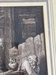 Ferdinand von Kobell (1740-1799): Peasants making merry in a tavern, washed ink drawing on paper