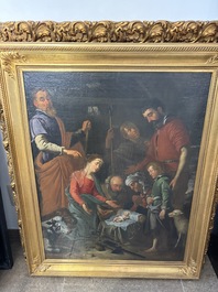 Flemish school: The adoration of the shepherds, oil on canvas, 17th C.