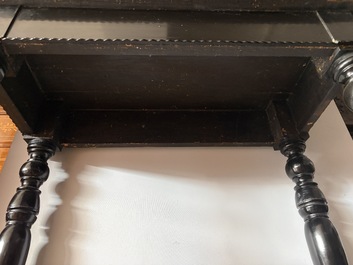 An ebonized wooden and tortoiseshell-veneered Antwerp cabinet on stand, 17th C. and later