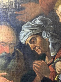 Flemish school: The adoration of the shepherds, oil on canvas, 17th C.