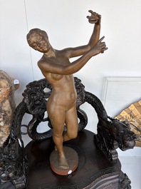 Dominique Van Den Bossche (1854-1906): Danseuse nue aux castagnettes, terre cuite patin&eacute;e, Gand, dat&eacute; 1893