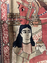 A Persian Kashan (Keshan) Mohtashem rug with Shirin and Khosrow, wool on cotton, late 19th C.