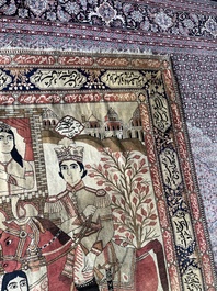 A Persian Kashan (Keshan) Mohtashem rug with Shirin and Khosrow, wool on cotton, late 19th C.