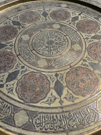 A large Islamic 'Mamluk revival' inlaid brass tray, Egypt or Syria, 19th/20th C.