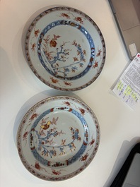 Eleven Chinese Imari style and famille rose plates with floral design, Yongzheng/Qianlong