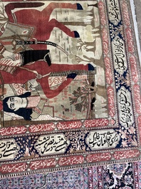 A Persian Kashan (Keshan) Mohtashem rug with Shirin and Khosrow, wool on cotton, late 19th C.