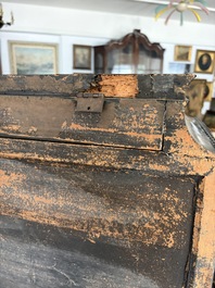 An ebonized wooden and tortoiseshell-veneered Antwerp cabinet on stand, 17th C. and later