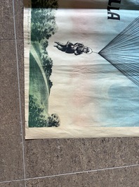An exceptional poster promoting the (fatal) parachute jump of Lucienne 'Cayat de Castella' Blaise, Courbet &amp; Cie, (1914)