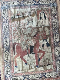 A Persian Kashan (Keshan) Mohtashem rug with Shirin and Khosrow, wool on cotton, late 19th C.