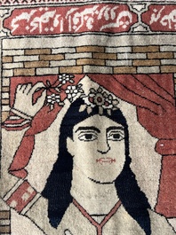 A Persian Kashan (Keshan) Mohtashem rug with Shirin and Khosrow, wool on cotton, late 19th C.