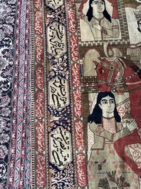 A Persian Kashan (Keshan) Mohtashem rug with Shirin and Khosrow, wool on cotton, late 19th C.