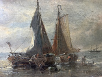 Fran&ccedil;ois Musin (1820-1888): View of the beach by moonlight, oil on canvas