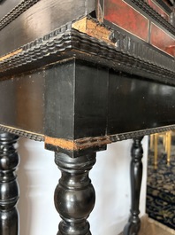 An ebonized wooden and tortoiseshell-veneered Antwerp cabinet on stand, 17th C. and later