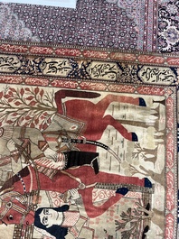A Persian Kashan (Keshan) Mohtashem rug with Shirin and Khosrow, wool on cotton, late 19th C.