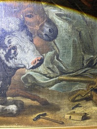 Flemish school: The adoration of the shepherds, oil on canvas, 17th C.