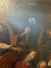Flemish school: The adoration of the shepherds, oil on canvas, 17th C.