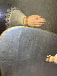 Flemish school: Portrait of Marie Elias de Dixmude, wife of Laurent Thibault, oil on canvas marouflated on board, 17th C.
