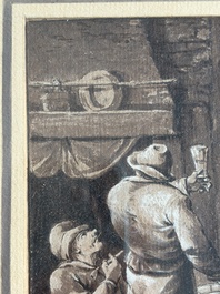 Ferdinand von Kobell (1740-1799): Peasants making merry in a tavern, washed ink drawing on paper