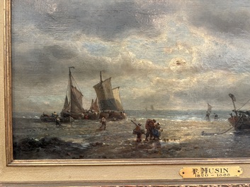 Fran&ccedil;ois Musin (1820-1888): View of the beach by moonlight, oil on canvas